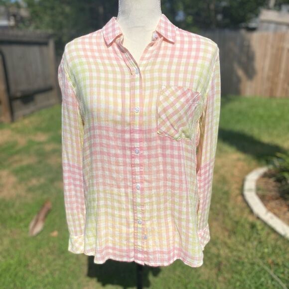 Rails Charlie Button Down Long Sleeve Lemonade Pastel Linen Blend Top - Picture 7 of 11